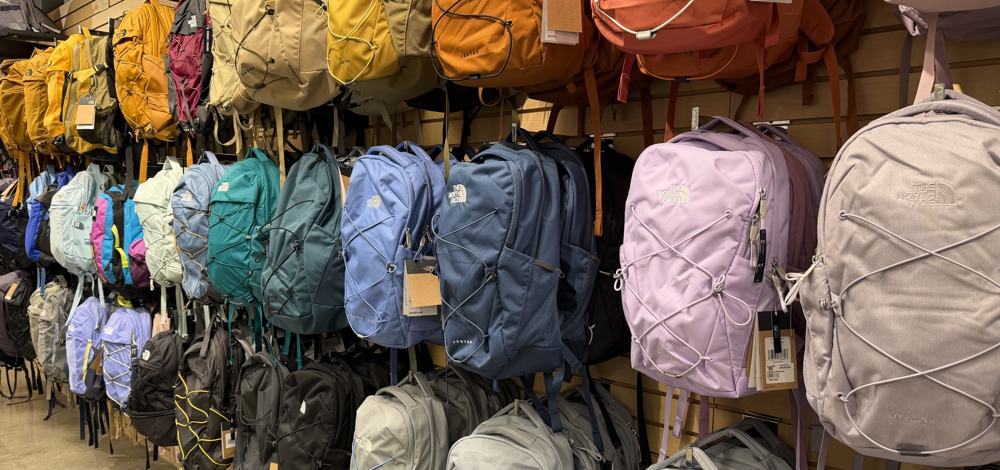The North Face backpack wall